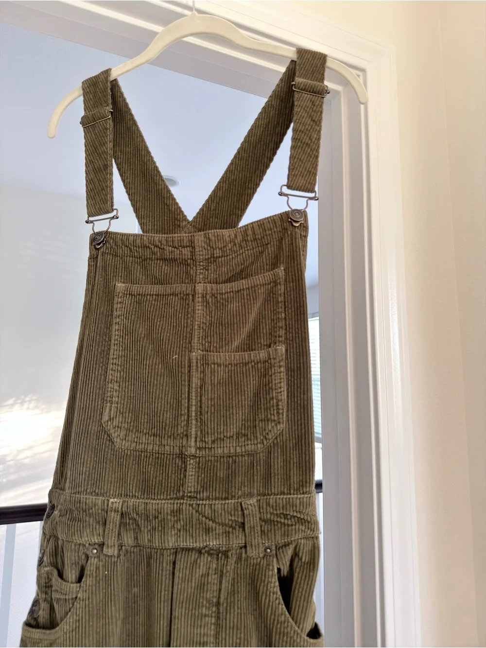 Free People We The Free Corduroy Overalls Medium Olive Utility Baggy Boho - Picture 2 of 8